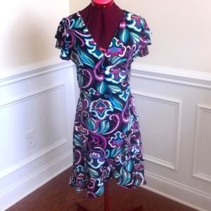 Nicole Miller paisley Aline short dress w tie waist